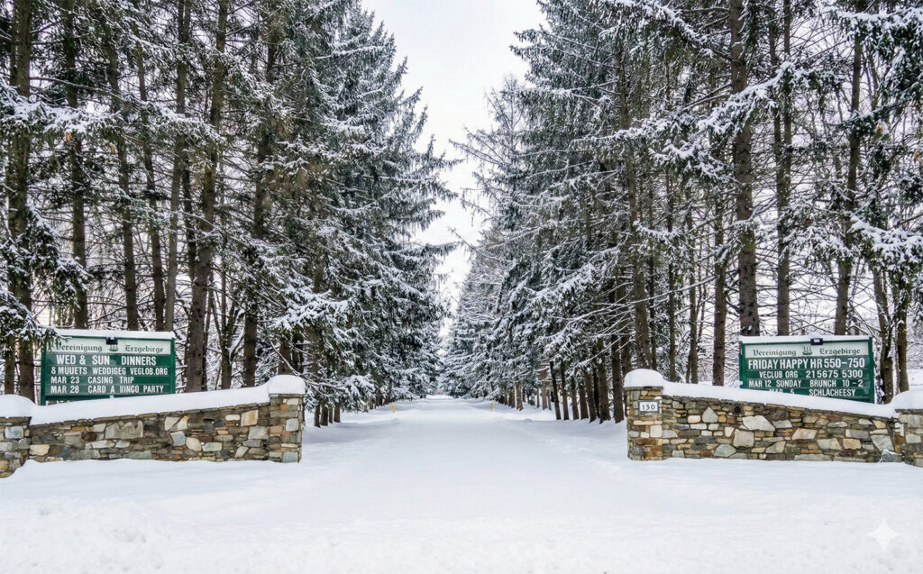 Vereinigung Erzgebirge entrance covered in fresh snow